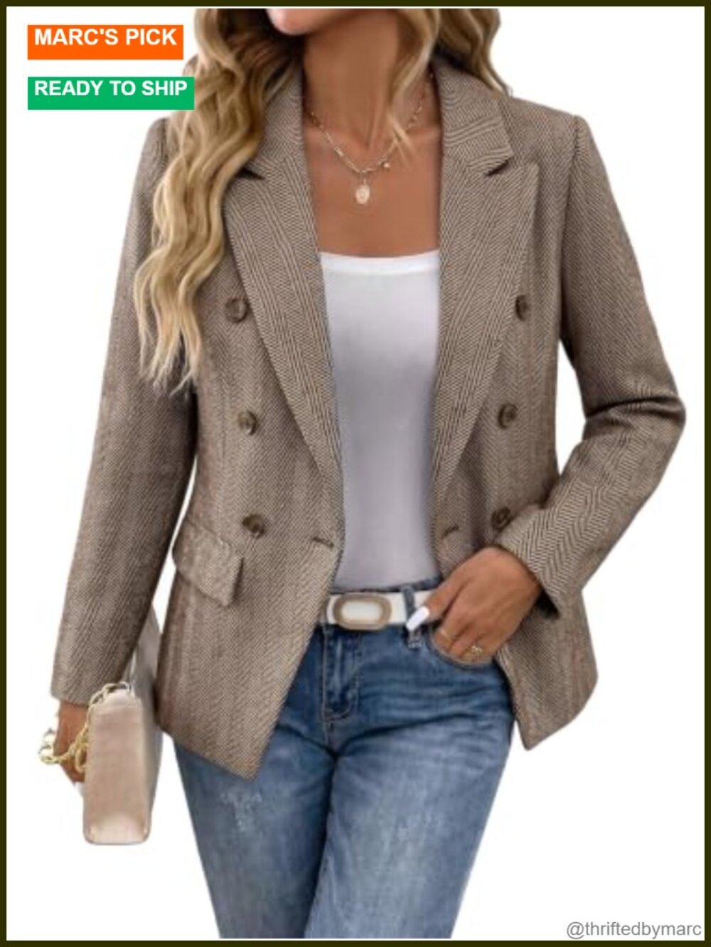 Tweed Blazer Plaid Jacket Business Casual Double Breasted